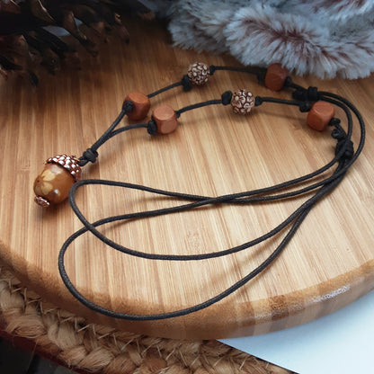 Acorn necklace Adjustable with wooden beads