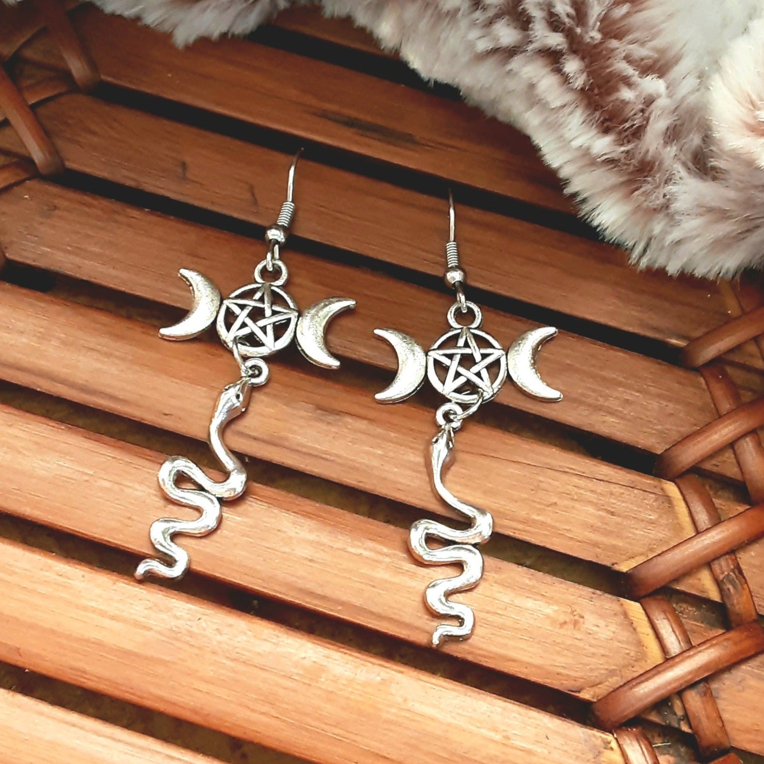 Hekate earrings Triple Moon Goddess and Snakes