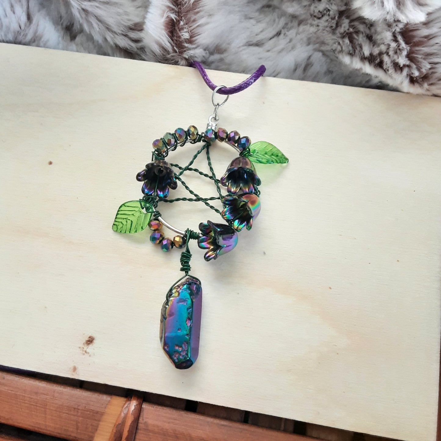 Flower pentacle necklace or car mirror hanger