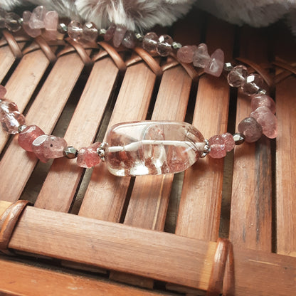 Rutilated Quartz necklace with Strawberry Quartz