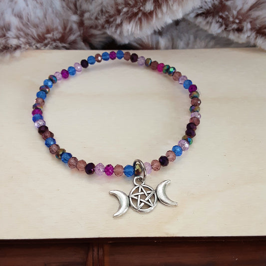 Triple Moon Goddess bracelet with crystals