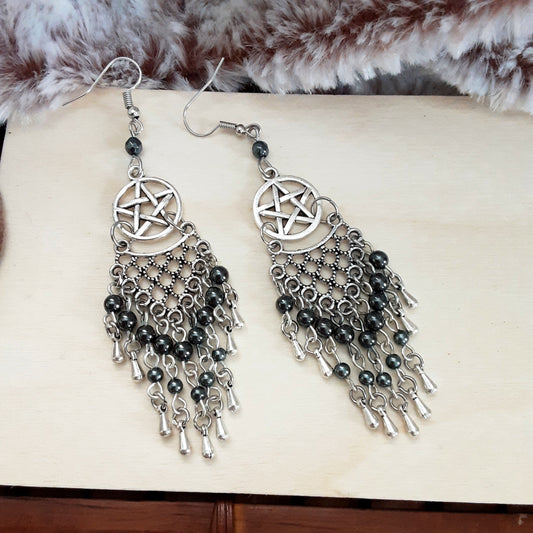Witchy pentacle Long chandelier maximalist earrings&nbsp;