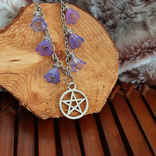 Pentacle necklace with purple flowers