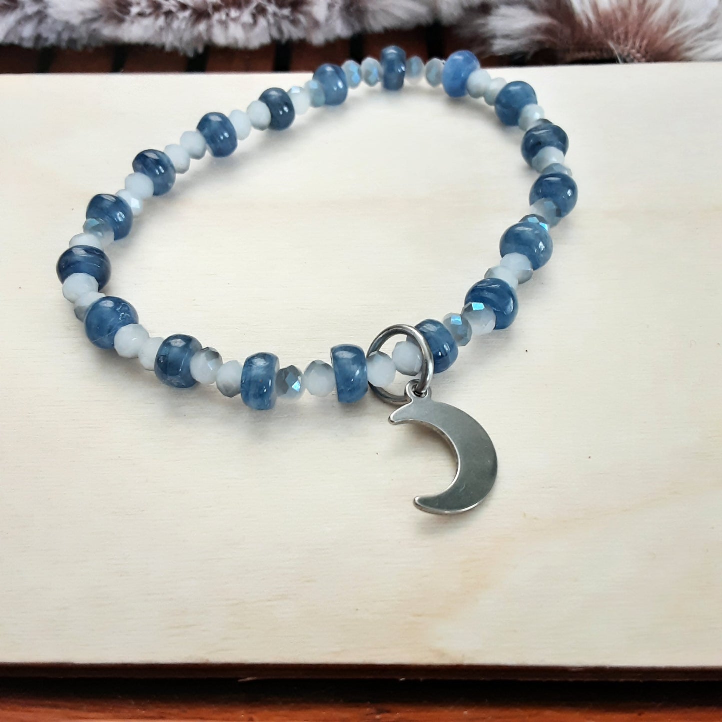 Kyanite and crescent moon bracelet Stainless steel