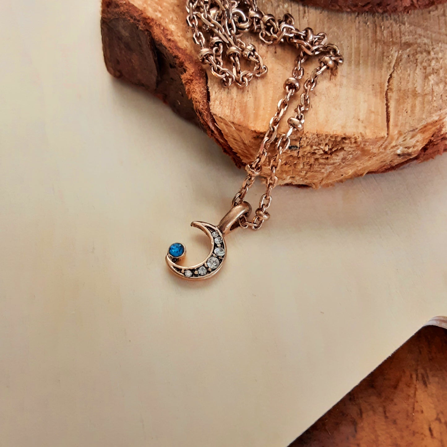 Rhinestone moon necklace with really long chain