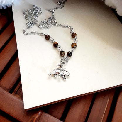 Bear necklace with Tiger eye beads
