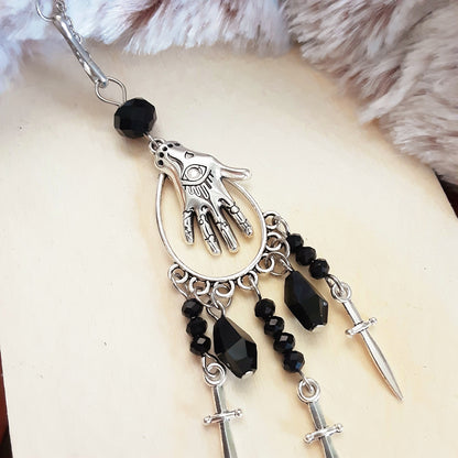 Witchy car mirror hanger with Palmistry hand, Fortune Teller Decor