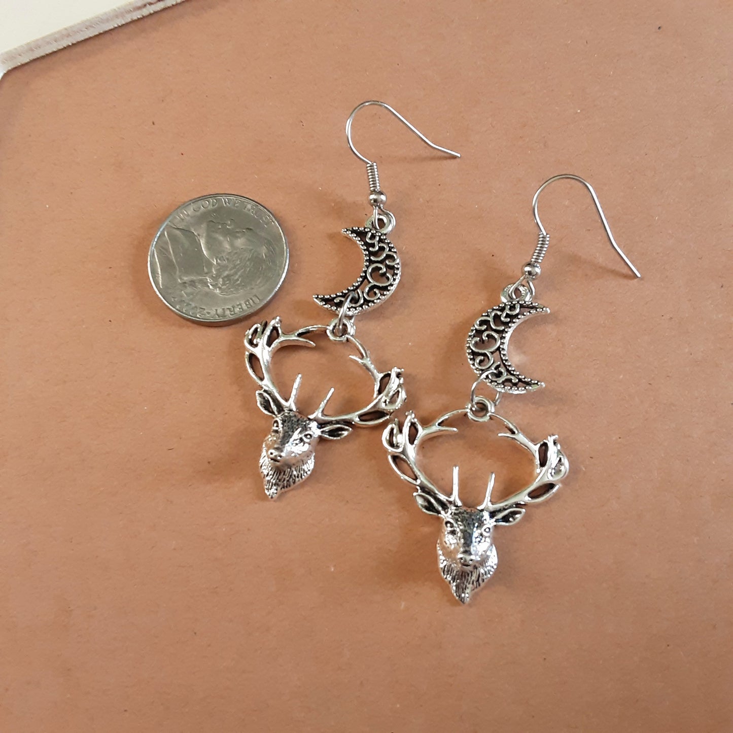 Deer and crescent moon earrings