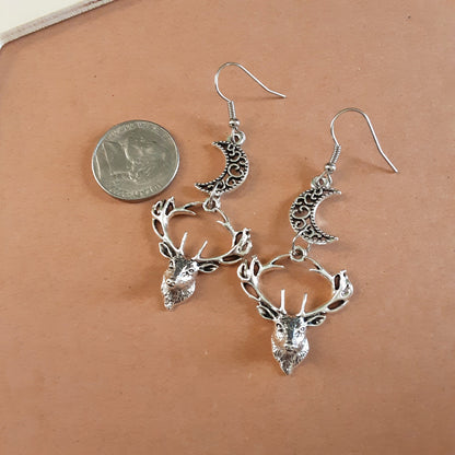 Deer and crescent moon earrings