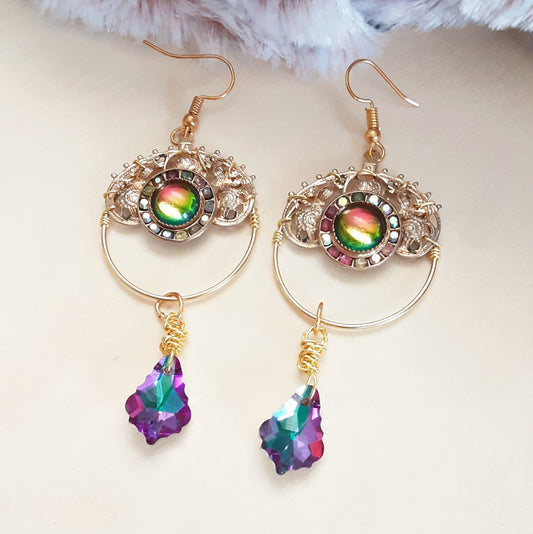 Rainbow and crystal earrings- please read