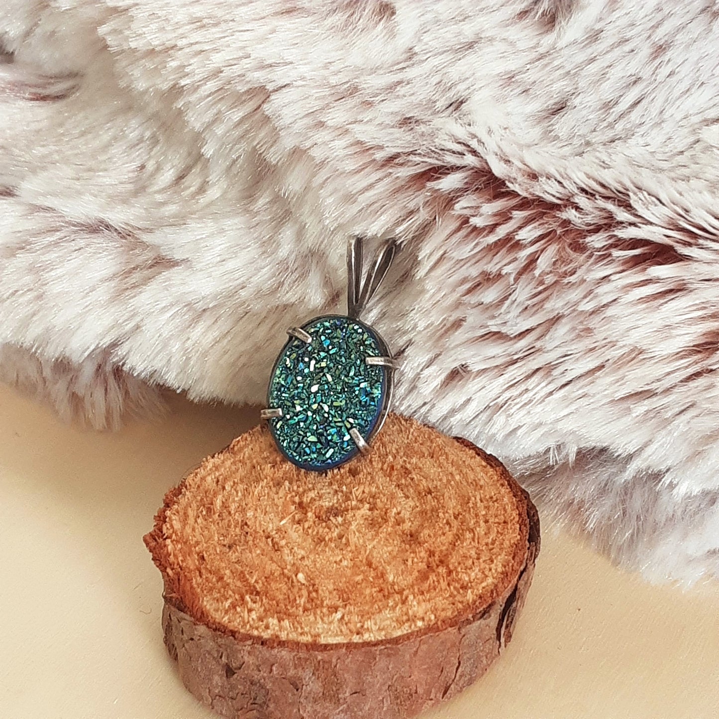 Sterling silver and blue druzy pendant- please read