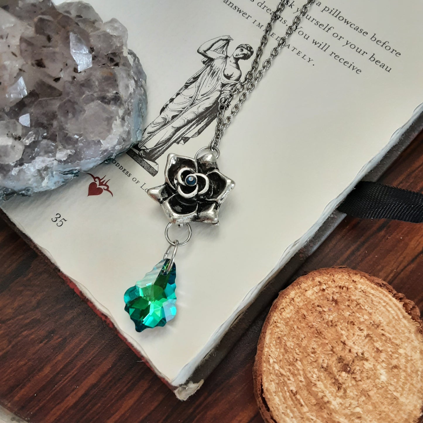 Rose and crystal necklace