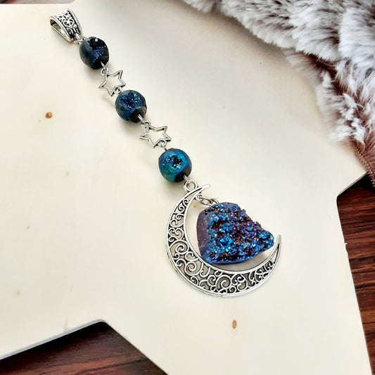 Moon and star suncatcher with blue druzy