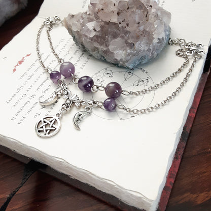 Amethyst bracelet with pentacle and moons