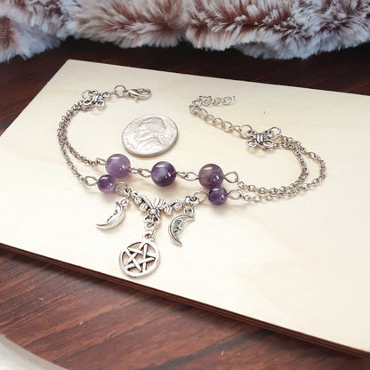 Amethyst bracelet with pentacle and moons