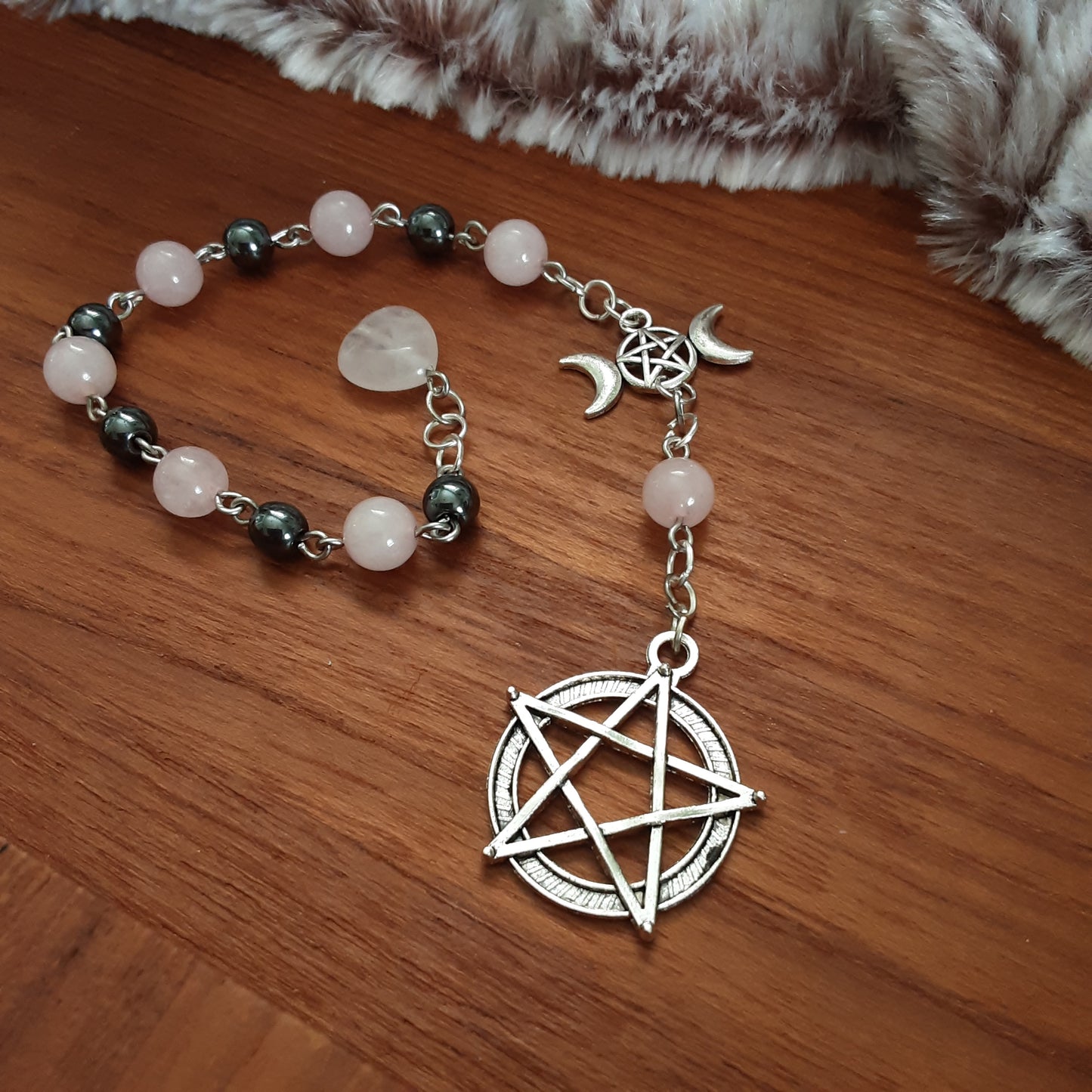 Rose Quartz and Hematite Pagan prayer beads Witch ladder