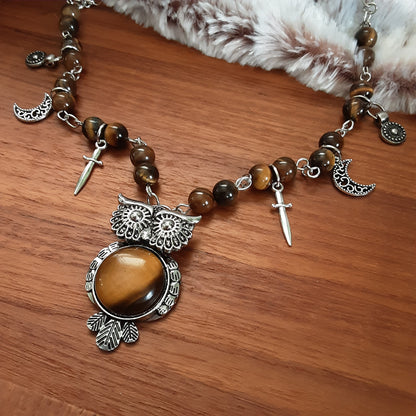 Athena necklace with owl and Tiger Eye