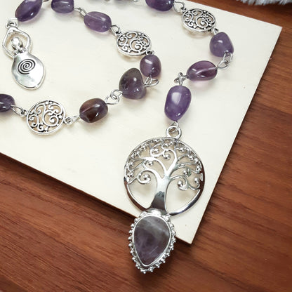 Amethyst prayer beads with Goddess and Tree of Life