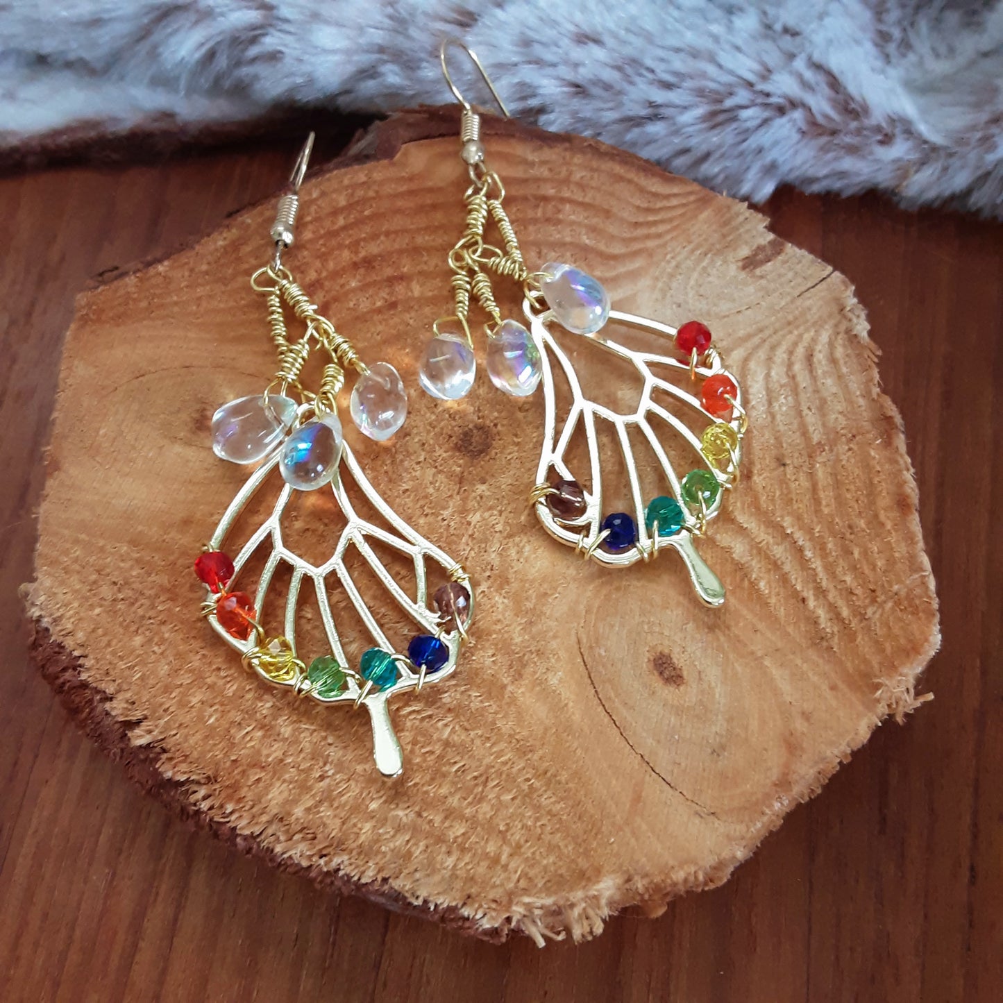 Rainbow butterfly wing earrings