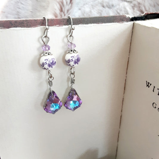 Purple flower earrings