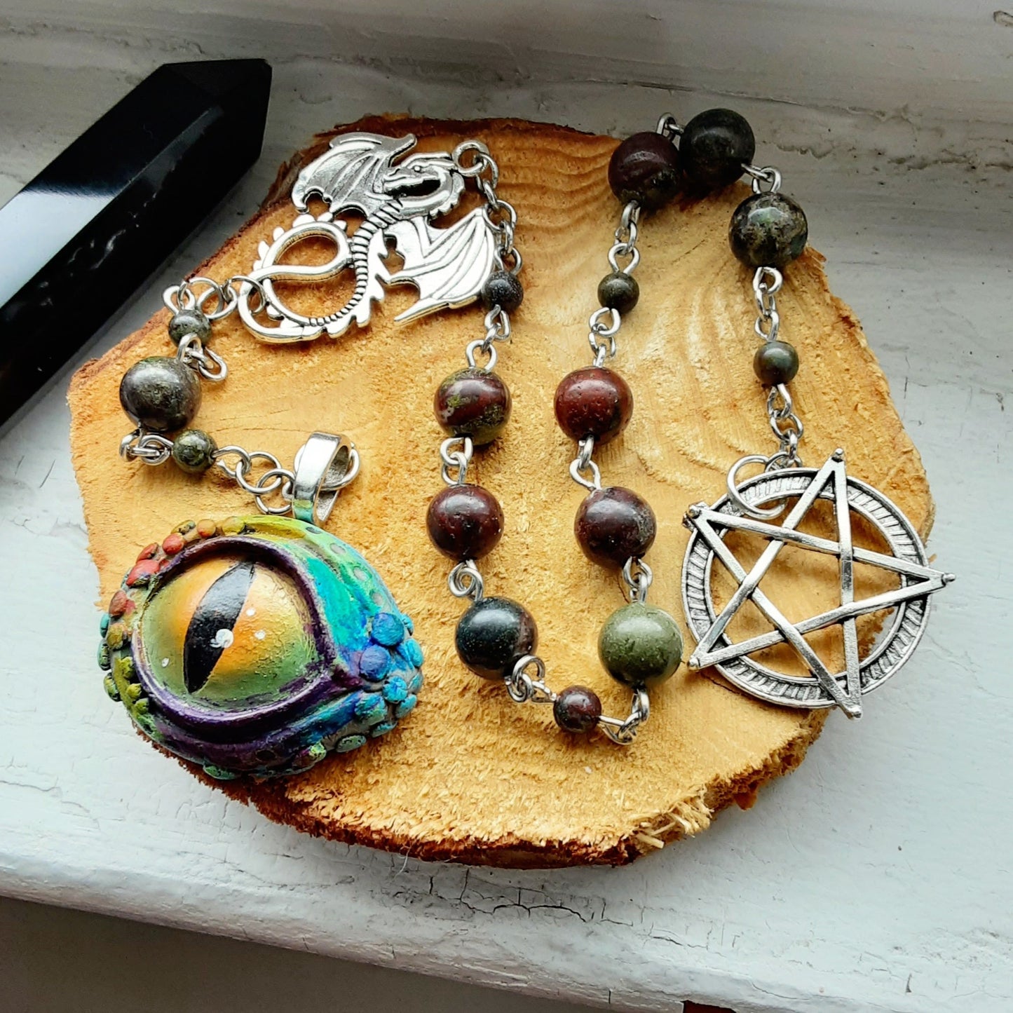 Dragon prayer beads Pagan prayer ladder with Dragon eye 