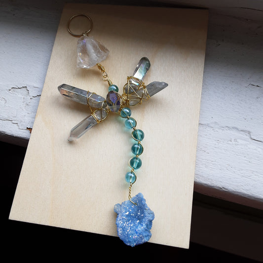 Blue dragonfly with blue acrylic beads