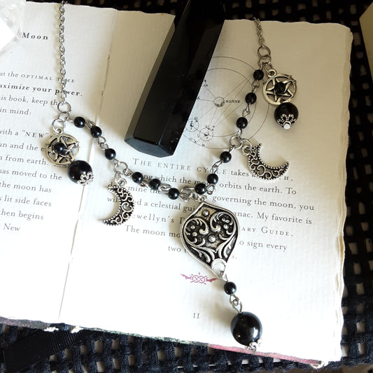 Obsidian charm necklace