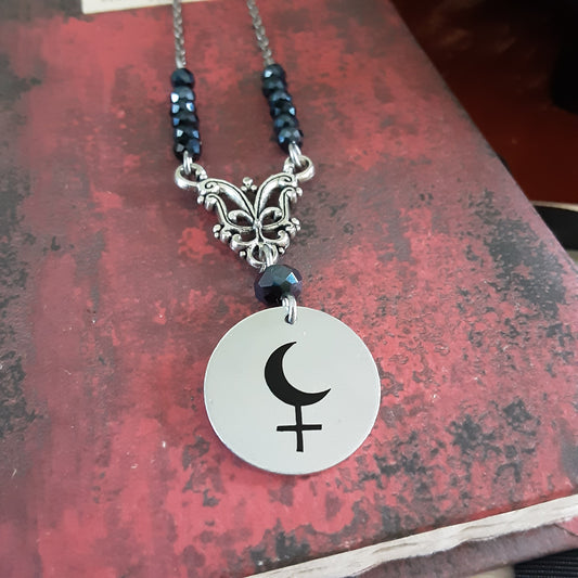 Black Moon Lilith symbol necklace