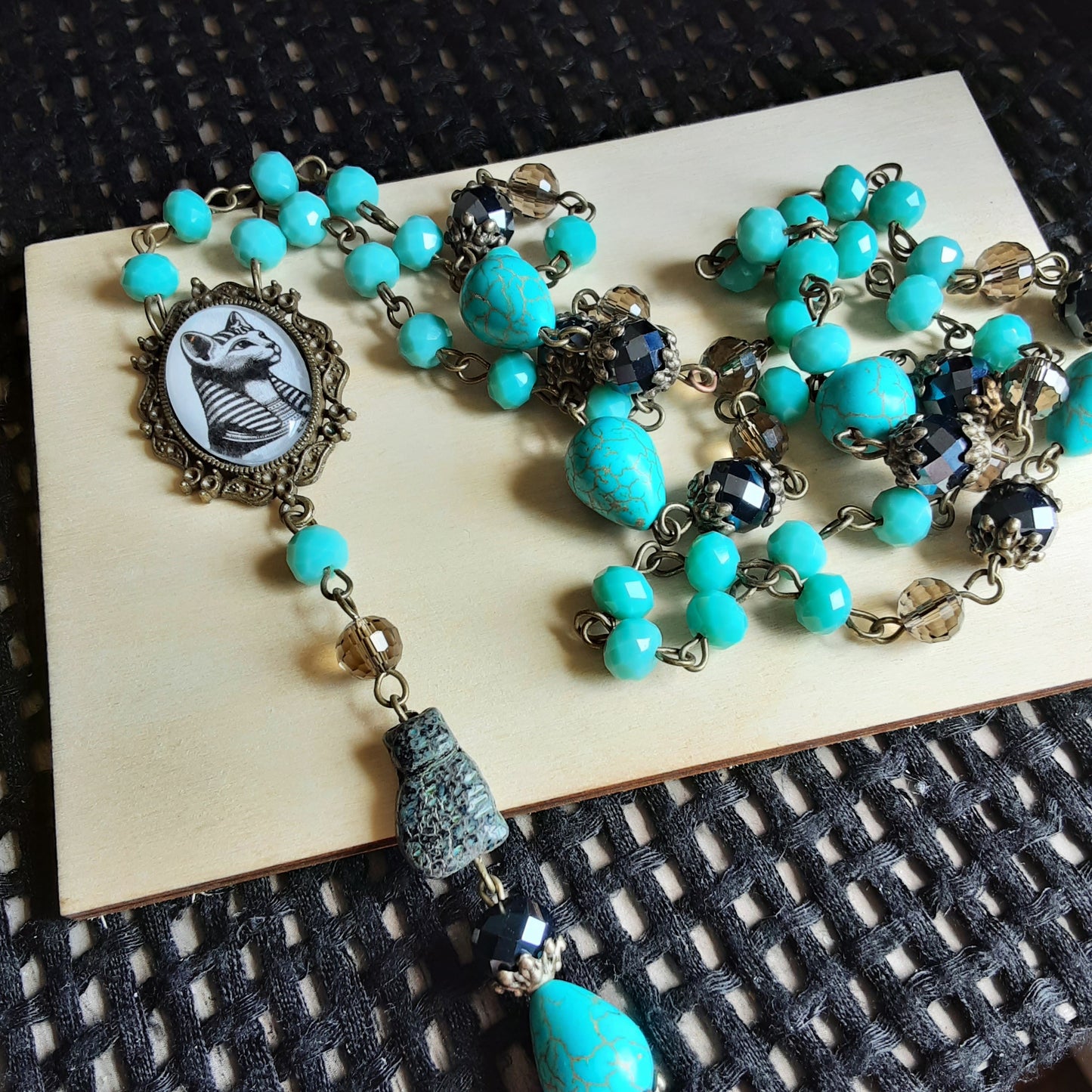 Bastet rosary, Egyptian Cat Goddess prayer beads