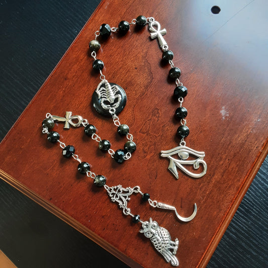 Egyptian prayer beads with Obsidian