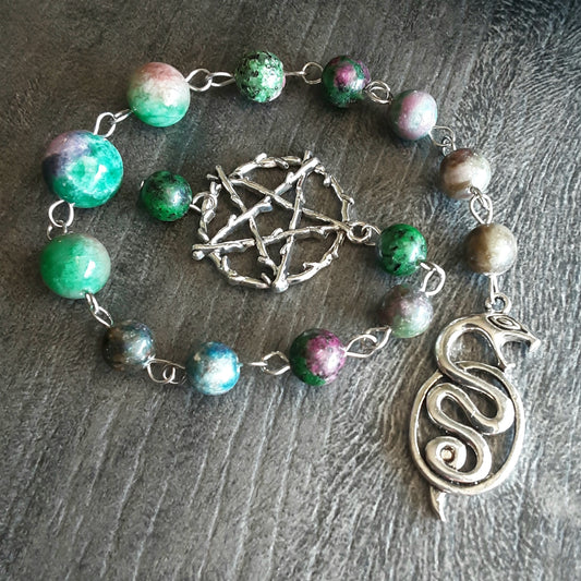 Loki prayer beads with Ruby Ziosite