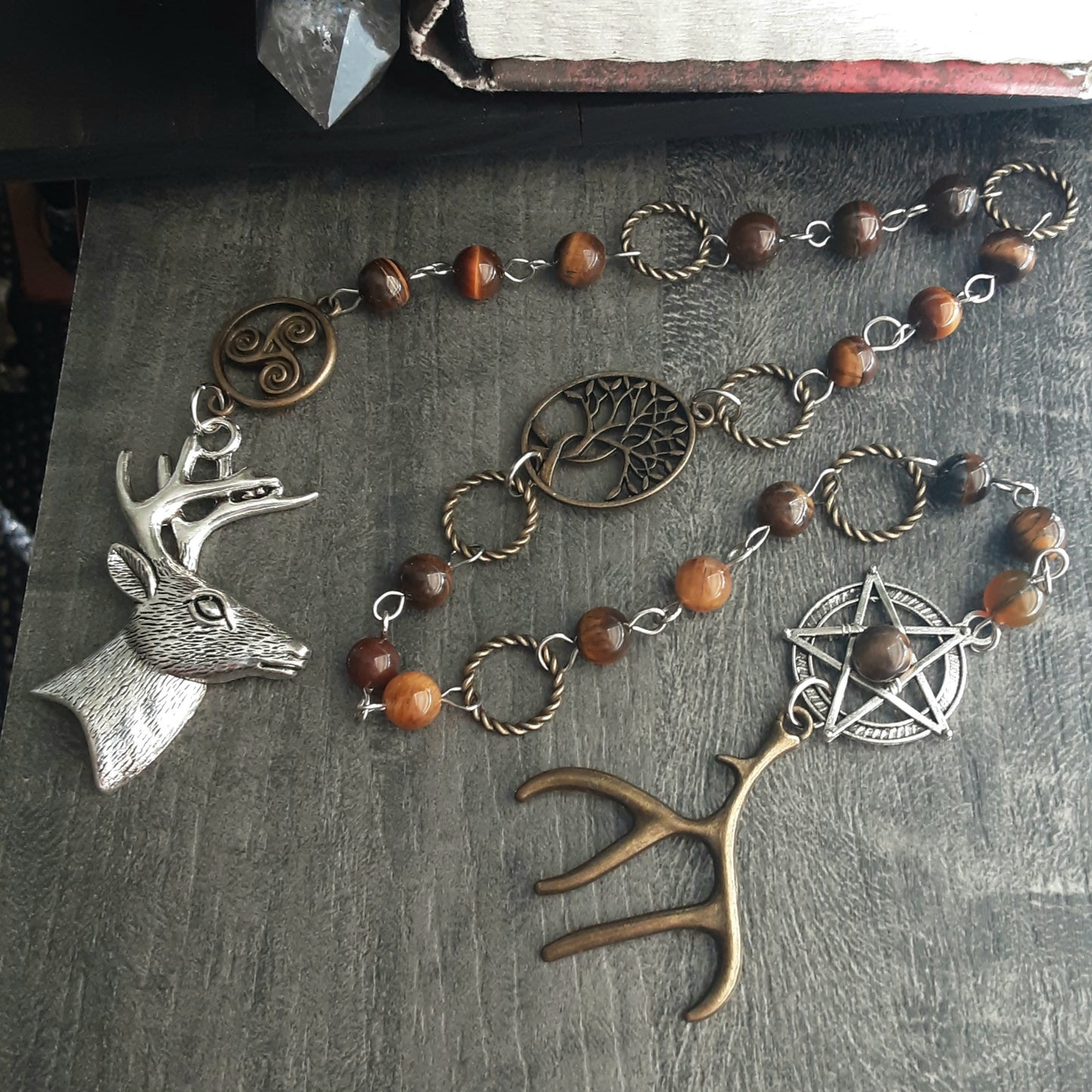 Cernunnos prayer beads with Tiger Eye