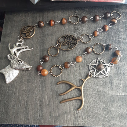 Cernunnos prayer beads with Tiger Eye