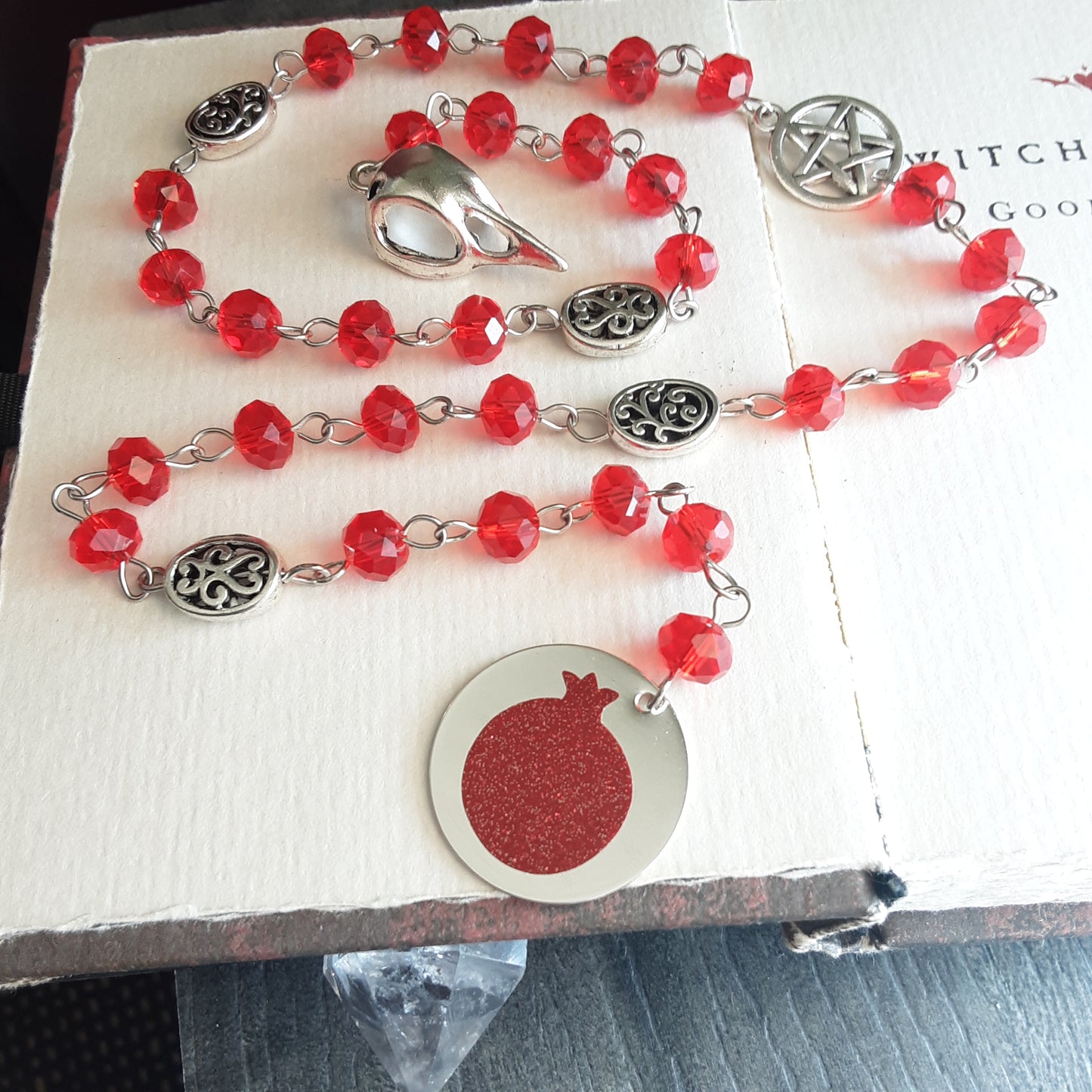 Persephone prayer beads with glitter pomegranate