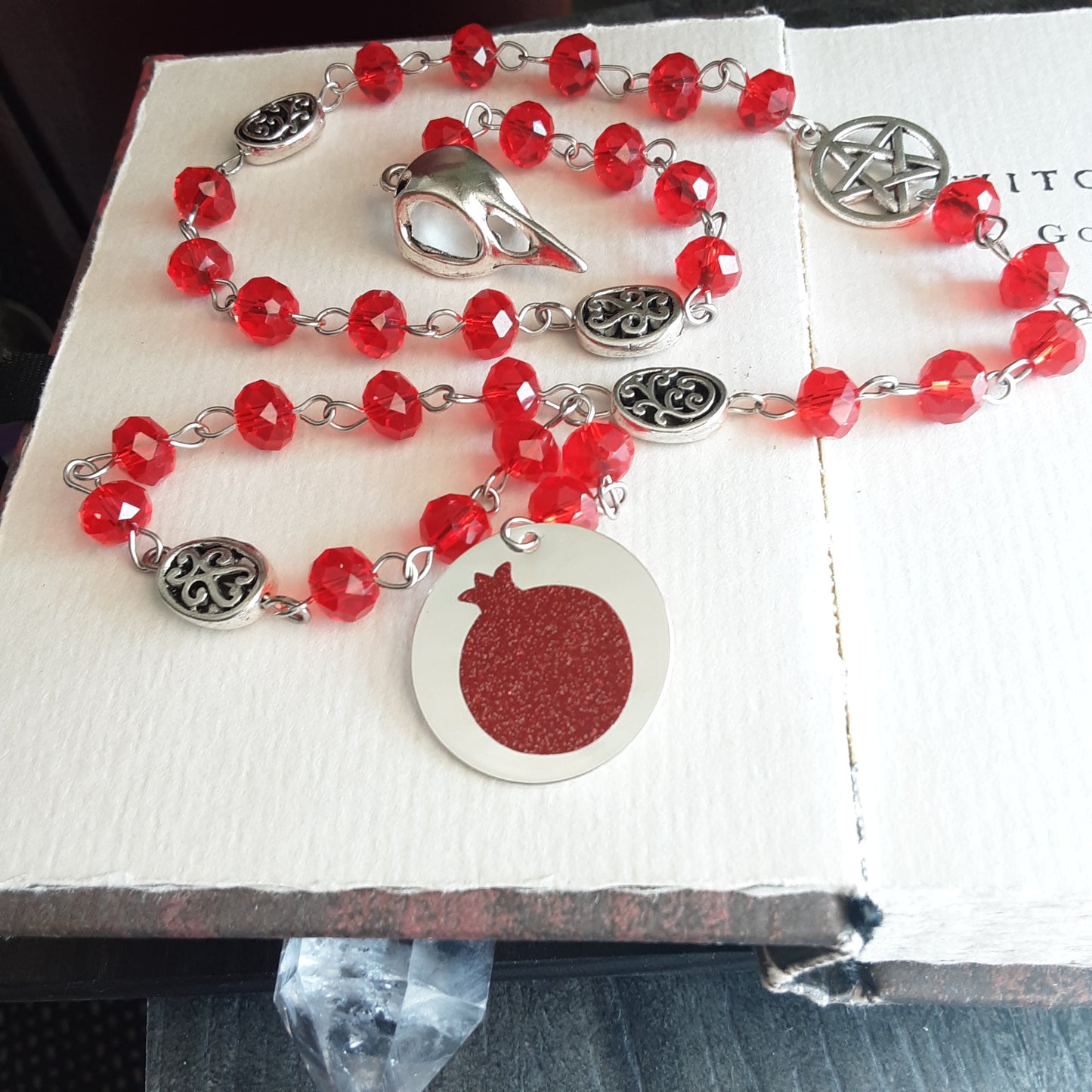 Persephone prayer beads with glitter pomegranate