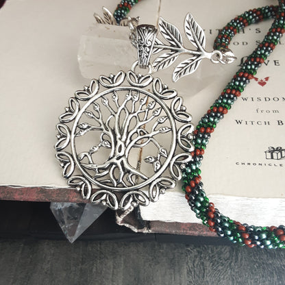 Tree of life bead stitched necklace