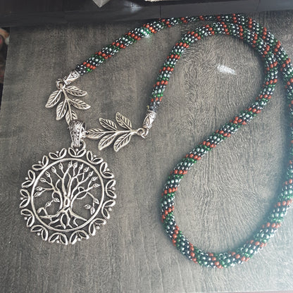 Tree of life bead stitched necklace