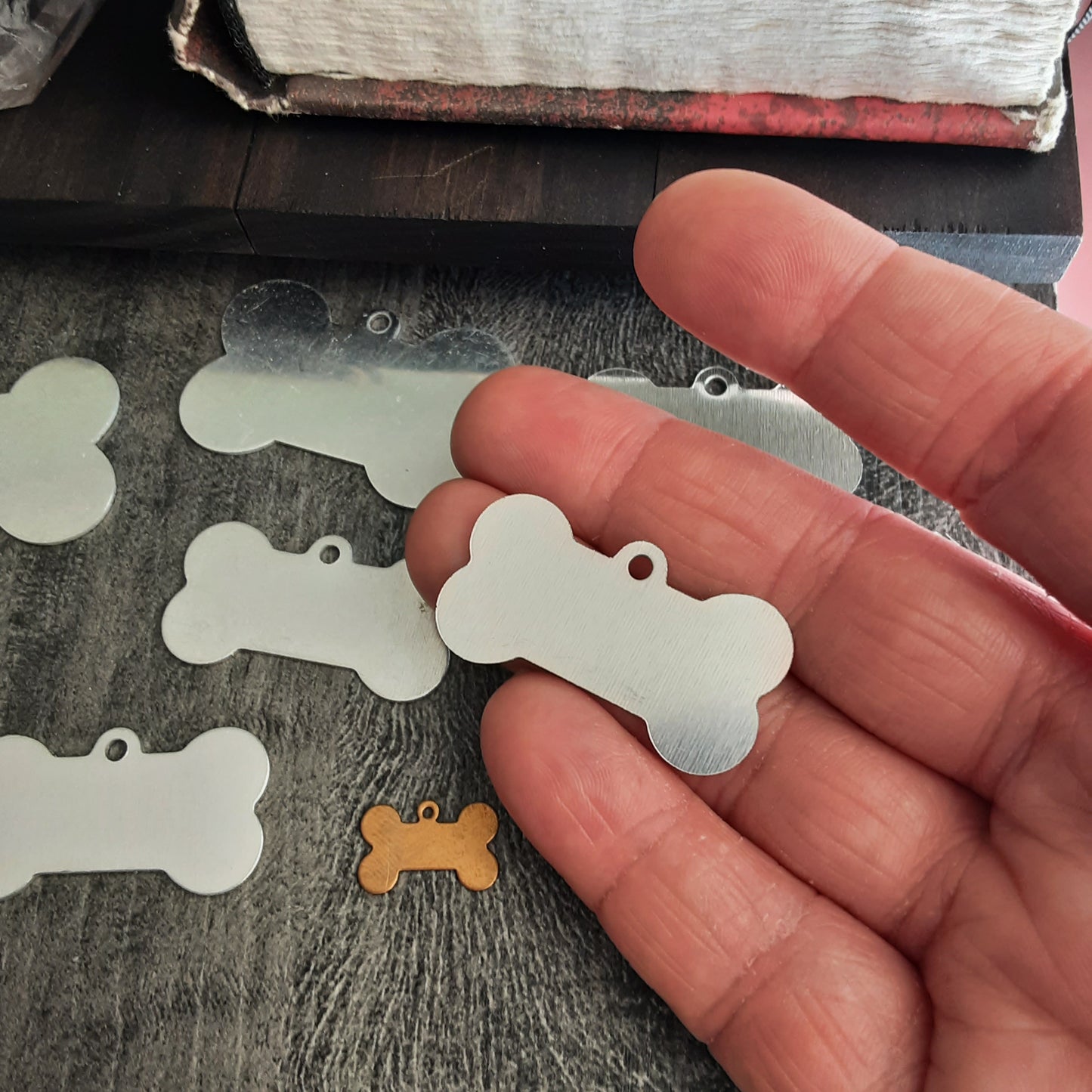 Dog bone metal stamp tags