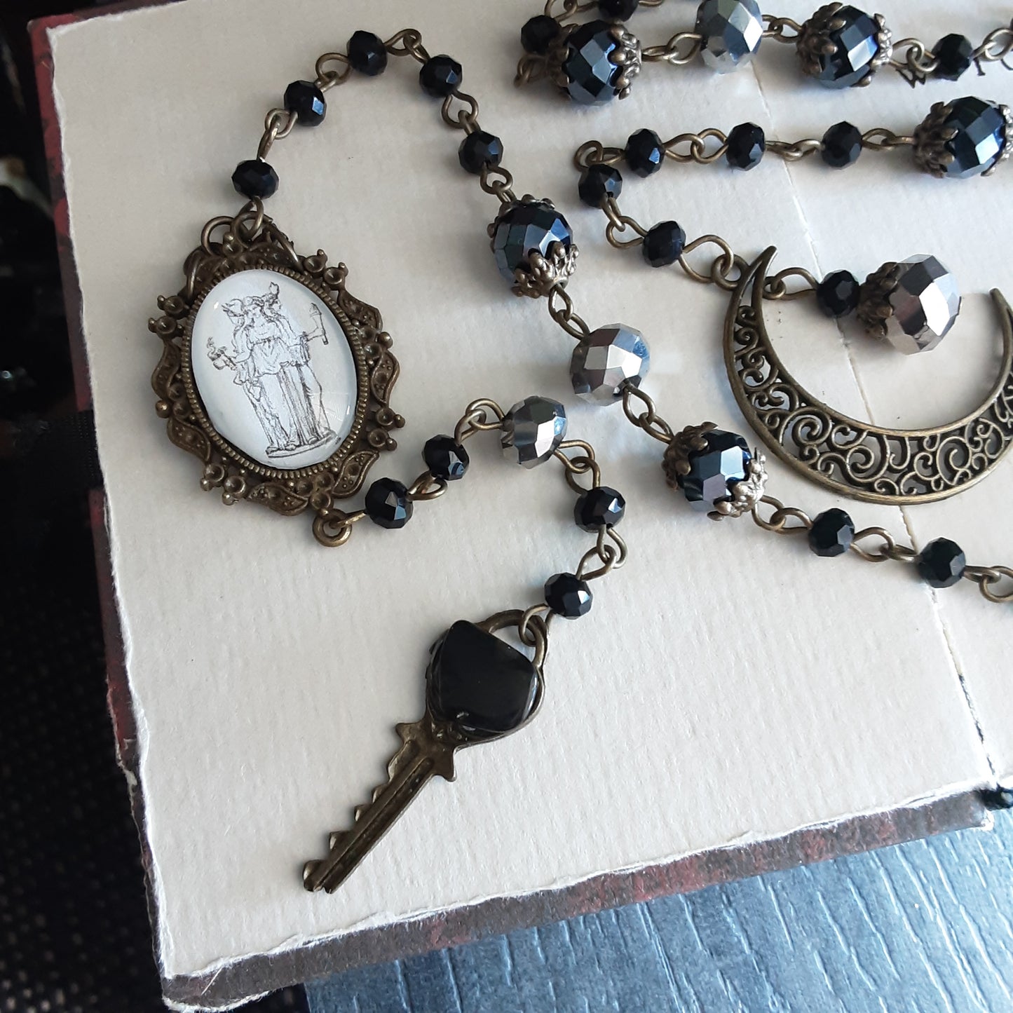 Hekate prayer beads with Obsidian key