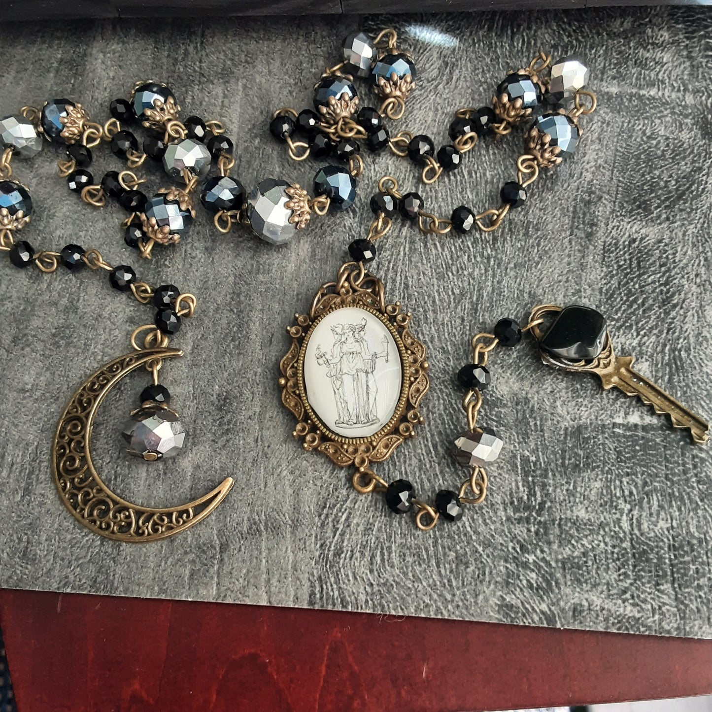 Hekate prayer beads with Obsidian key