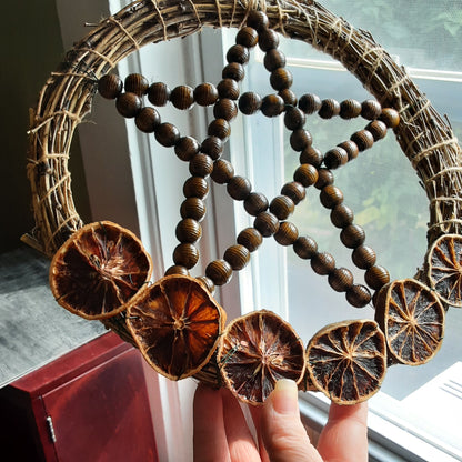 Pentacle and citrus wreath 10 inch