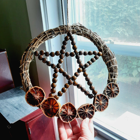 Pentacle and citrus wreath 10 inch