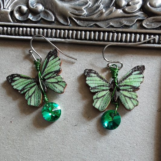 Green butterfly earrings