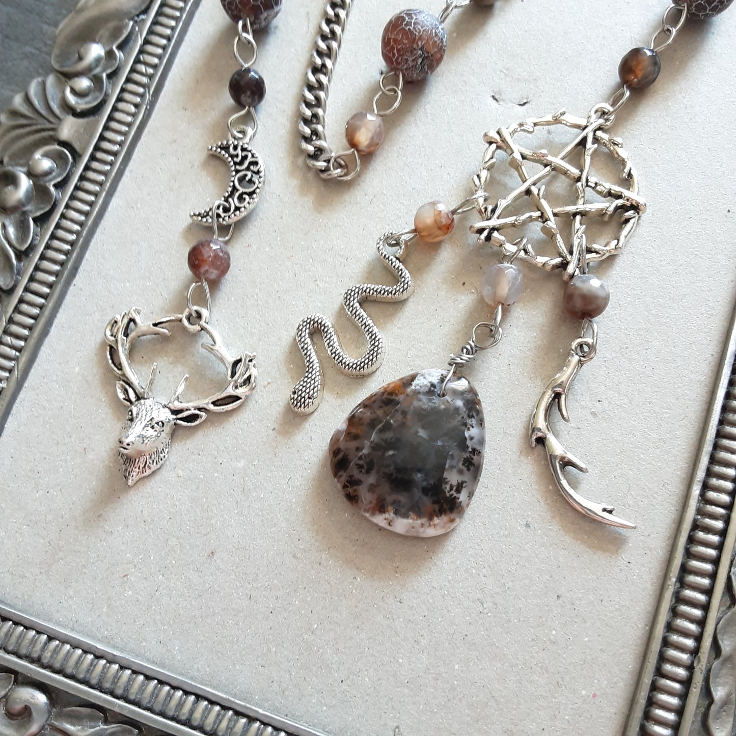 Cernunnos prayer beads with Dendritic Opal