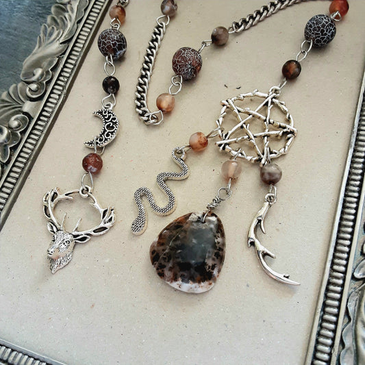 Cernunnos prayer beads with Dendritic Opal