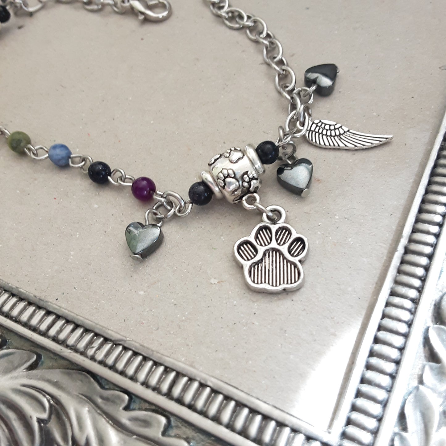 Rainbow bridge bracelet-silver paw