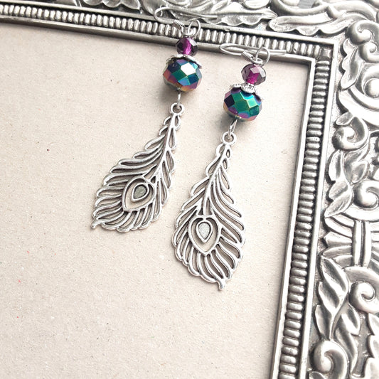 Peacock feather earrings