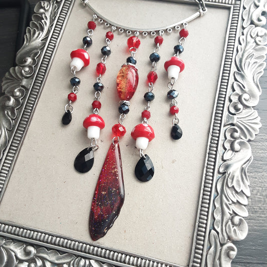 Gothic fae wall hanging with red mushrooms