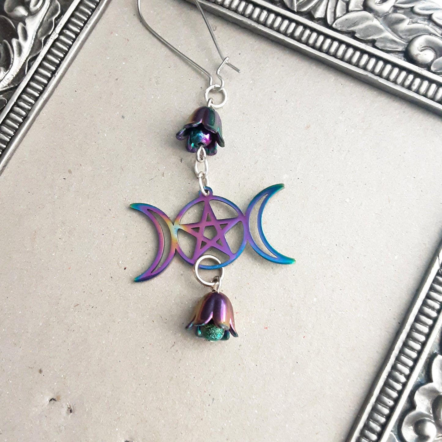 Triple Moon Goddess and flower trinket