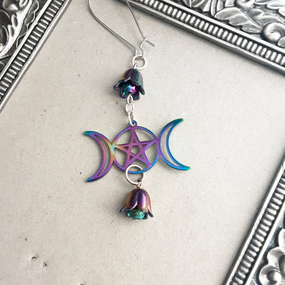 Triple Moon Goddess and flower trinket